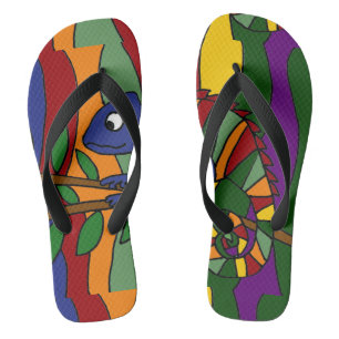 Colourful Chameleon Abstract Art Flip Flops