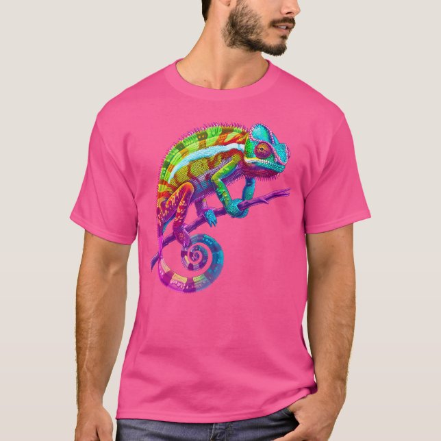 Colourful Chameleon On Branch T-Shirt (Front)