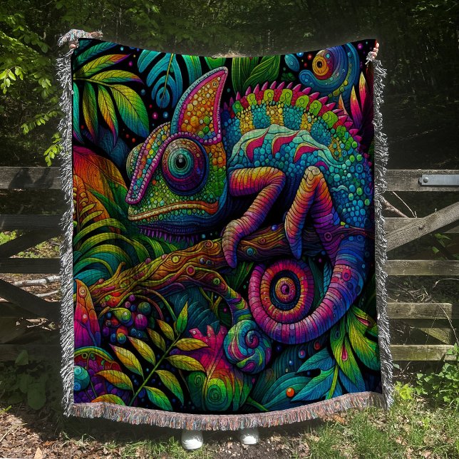 Colourful Chameleon Psychedelic Throw Blanket (Creator Uploaded)