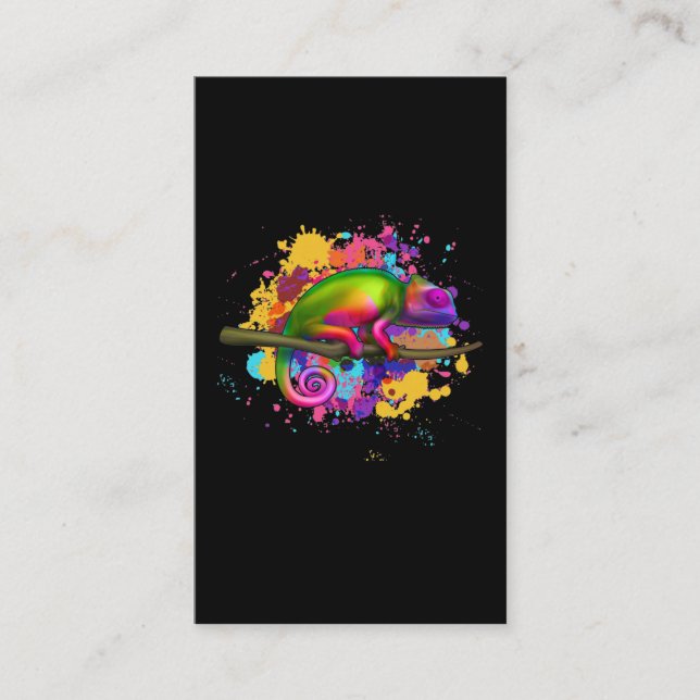 Colourful Chameleon Splash Art Reptile Business Card (Front)