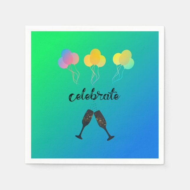 Colourful Champagne and Balloons  Napkin (Front)