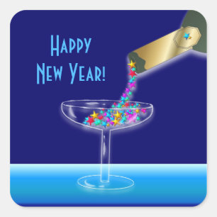 Colourful Champagne Stars New Year's Stickers