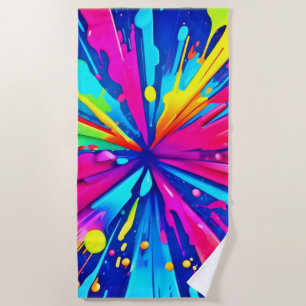 Colourful Chaos: Paint Splatter Abstract Art Beach Towel