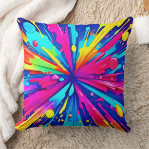 Colourful Chaos: Paint Splatter Abstract Art Cushion