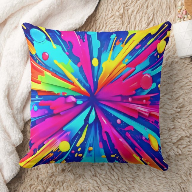 Colourful Chaos: Paint Splatter Abstract Art Cushion (Blanket)