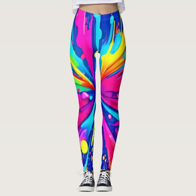Colourful Chaos: Paint Splatter Abstract Art Leggings (Front)