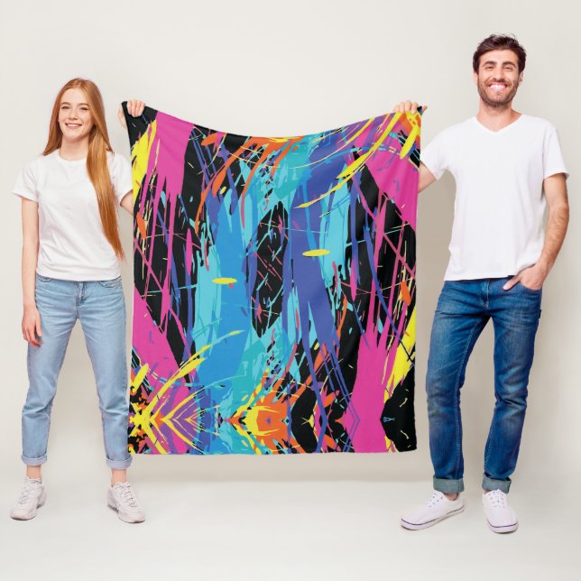 Colourful Chaos: Splashes and Lines Fleece Blanket (In Situ)