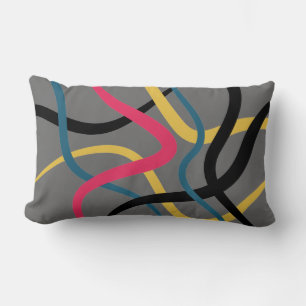 Colourful, chaotic, bold vibrant modern graphic ar lumbar cushion