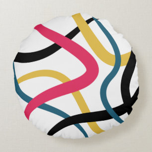 Colourful, chaotic, bold vibrant modern graphic ar round cushion