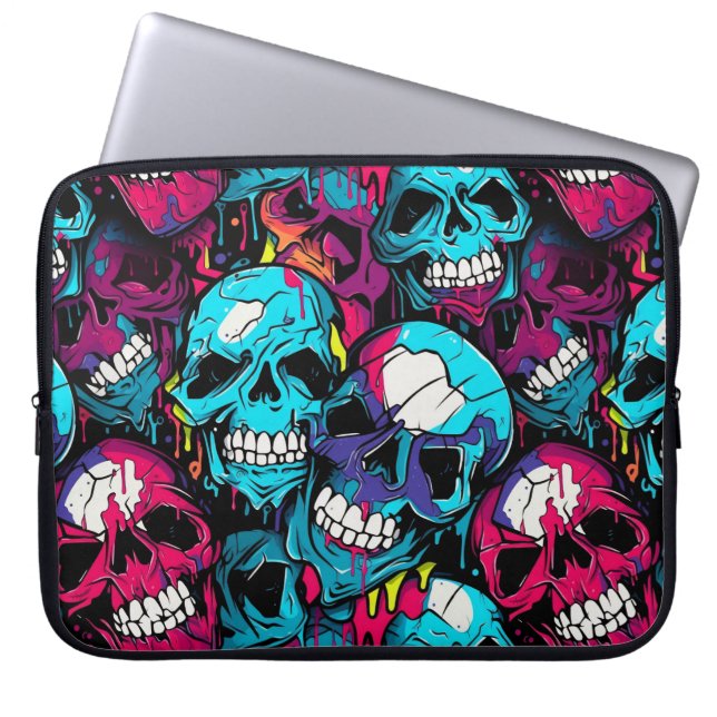 Colourful Chaotic Skull  Laptop Sleeve (Front)