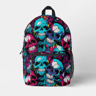 Colourful Chaotic Skull  Printed Backpack