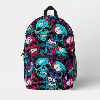 Colourful Chaotic Skull  Printed Backpack