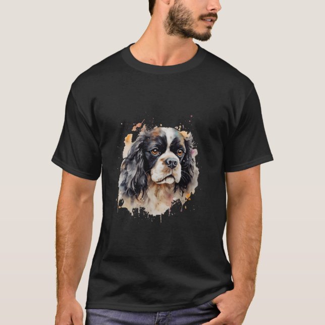 Colourful Chavalier King Charles Spaniel Watercolo T-Shirt (Front)