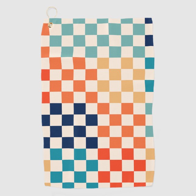 Colourful Check Chequered Chequerboard Pattern Golf Towel (Front)