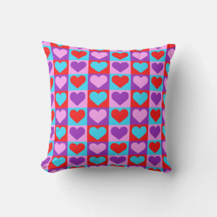 Colourful Checkboard Hearts Pattern  Cushion