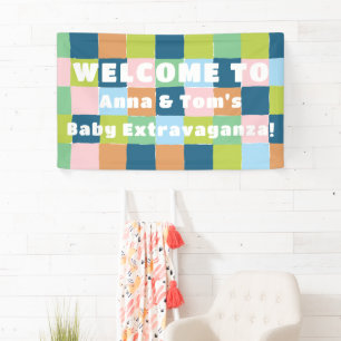 Colourful Checkers Block Pattern Baby Shower Banner