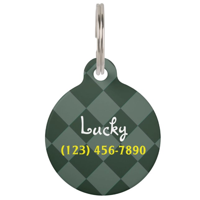 Colourful Checkers - Forest Green Pet Tag (Front)