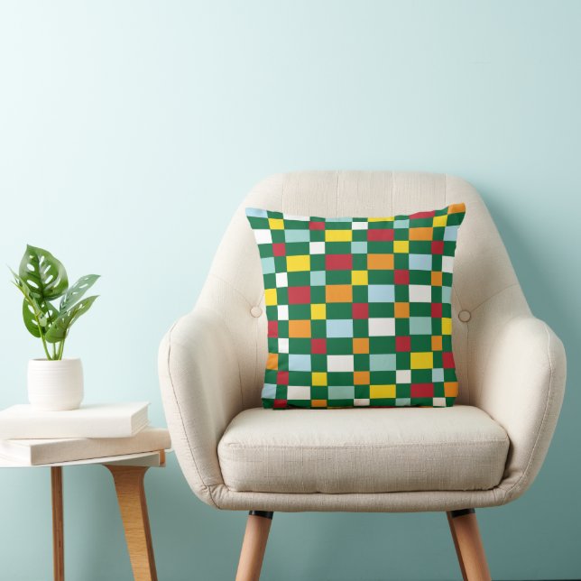 Colourful Checks Chequerboard Pattern Cushion (Chair)
