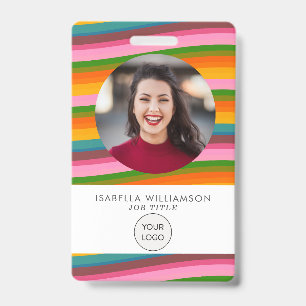 Colourful Cheerful Bright Rainbow Wave Photo ID Badge