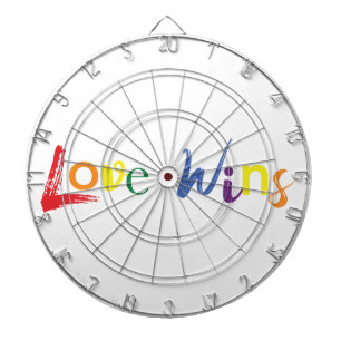 Colourful, cheerful, creative design of Love Wins Dartboard