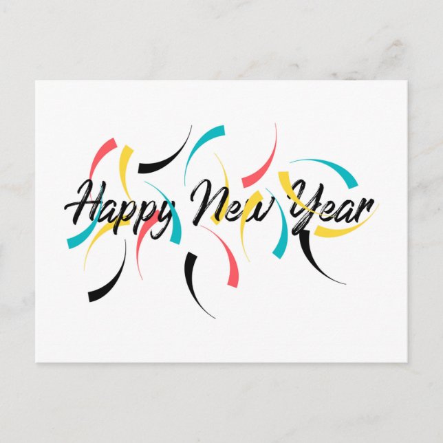 Colourful, cheerful design of "Happy New Year" Holiday Postcard (Front)