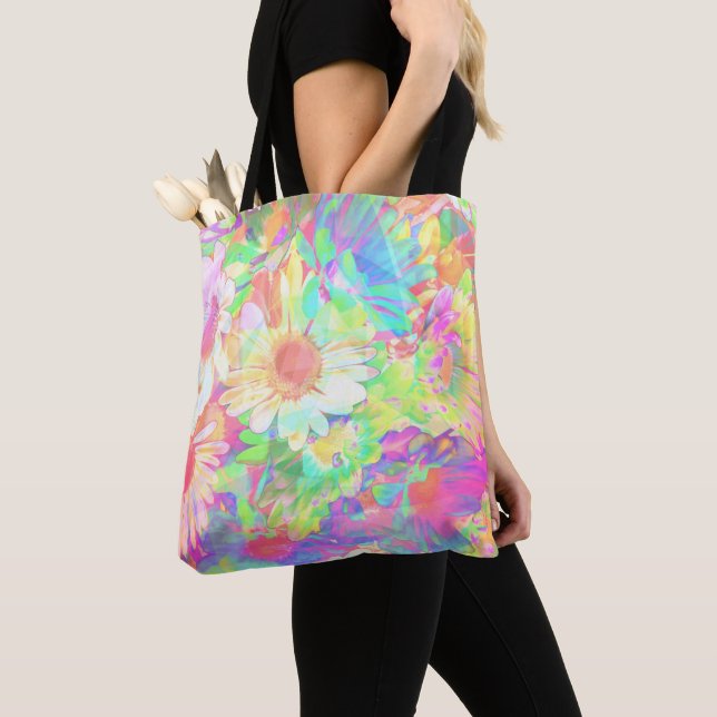 Colourful Cheerful Flowers Floral Abstract Tote Bag (Close Up)