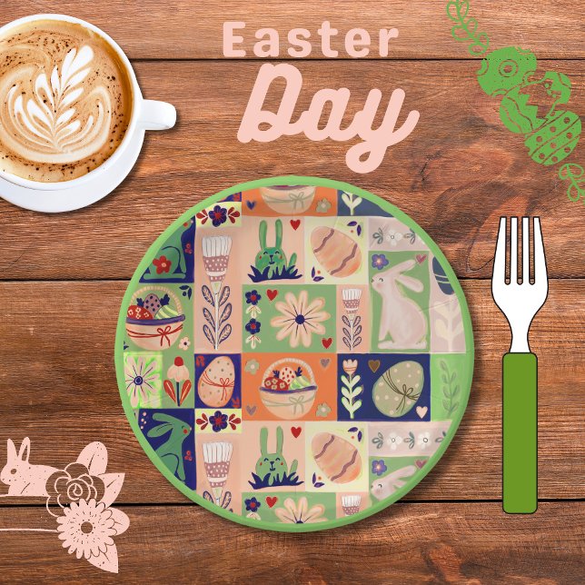 Colourful Cheerful Pink Green Bunny Paper Plate (Colorful Cheerful Pink Green Bunny Paper Plates)