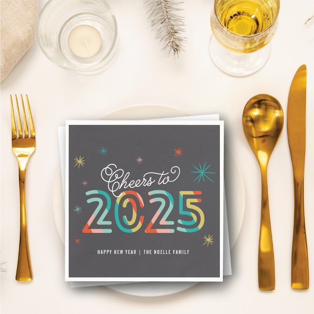 Colourful Cheers 2025 Mod New Year Holiday Party Napkin (Colorful Cheers 2025 Mod New Year Holiday Party Paper Napkins @ fat_fa_tin)