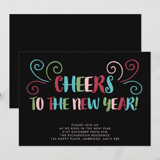 Colourful Cheers New Year's Eve Party Invitation (Front/Back)