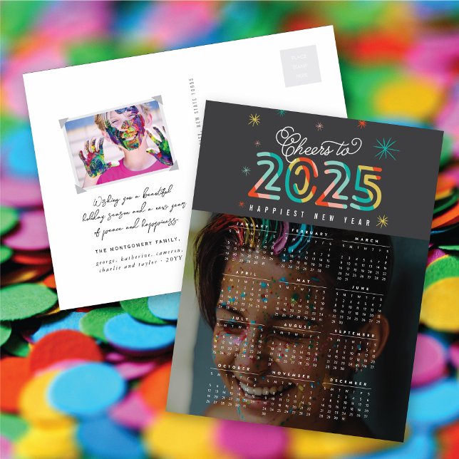 Colourful Cheers to 2025 Calendar New Year Photo Holiday Postcard (Colorful Cheers to 2025 Calendar New Year Photo Holiday Postcard @ fat_fa_tin)
