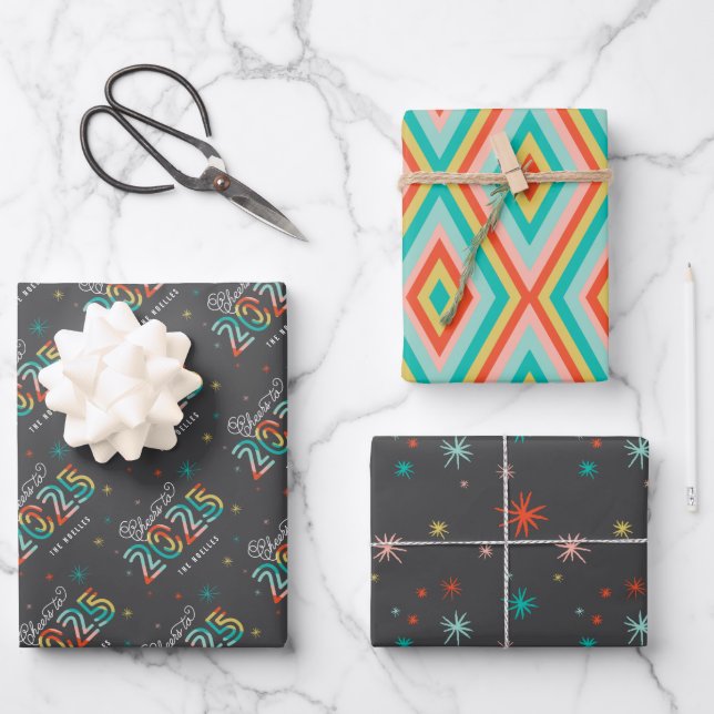 Colourful Cheers to 2025 Fireworks New Year Holida Wrapping Paper Sheet (Front)