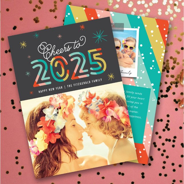 Colourful Cheers to 2025 Stars Happy New Year Phot Holiday Card (Colorful Cheers to 2025 Stars Happy New Year Photo Holiday Card @ fat_fa_tin)