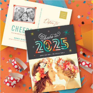 Colourful Cheers to 2025 Stars Happy New Year Phot Holiday Postcard