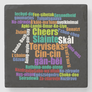 Colourful Cheers Toast in Many Languages Word Clou Stone Coaster