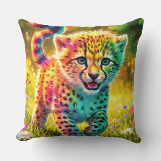 Colourful Cheetah Cub Artistic Pillow