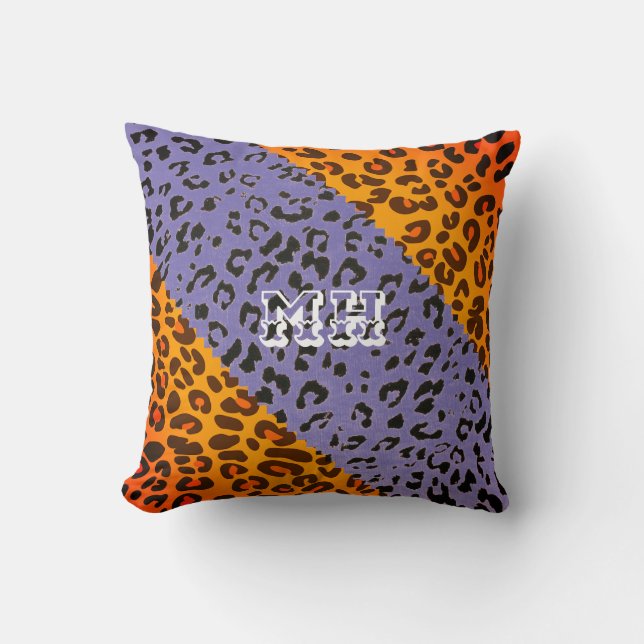 Colourful Cheetah Print Pattern Girly Monogram  Cushion (Front)