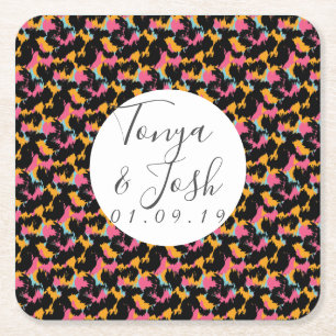 Colourful Cheetah Print Pattern Modern Wedding Square Paper Coaster