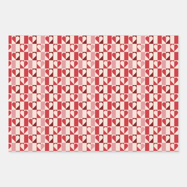 Colourful Chequerboard Heart Wrapping Paper (Front)