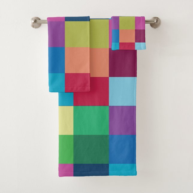 Colourful Chequerboard Pattern Bath Towel Set (Insitu)
