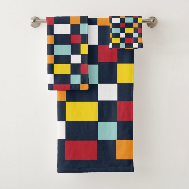 Colourful Chequerboard Pattern Bath Towel Set (Insitu)