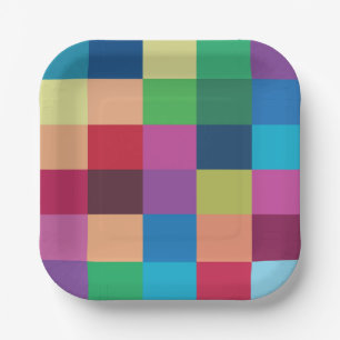 Colourful Chequerboard Pattern Party Paper Plate