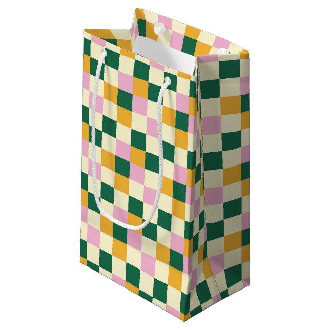 Colourful Chequerboard Pattern Small Gift Bag (Front Angled)