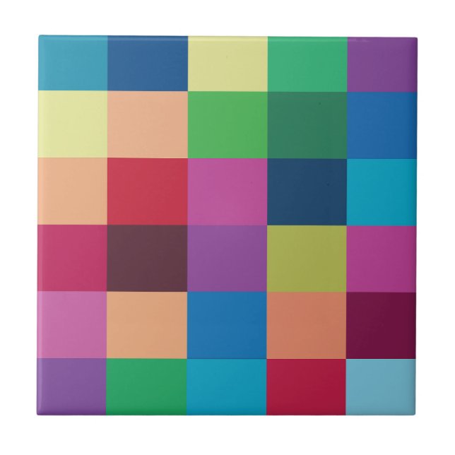 Colourful Chequerboard Pattern Tile (Front)