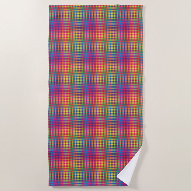 Colourful Chequered Abstract Pattern Beach Towel (Front)