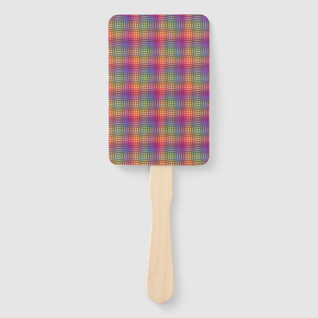 Colourful Chequered Abstract Pattern Hand Fan (Front)