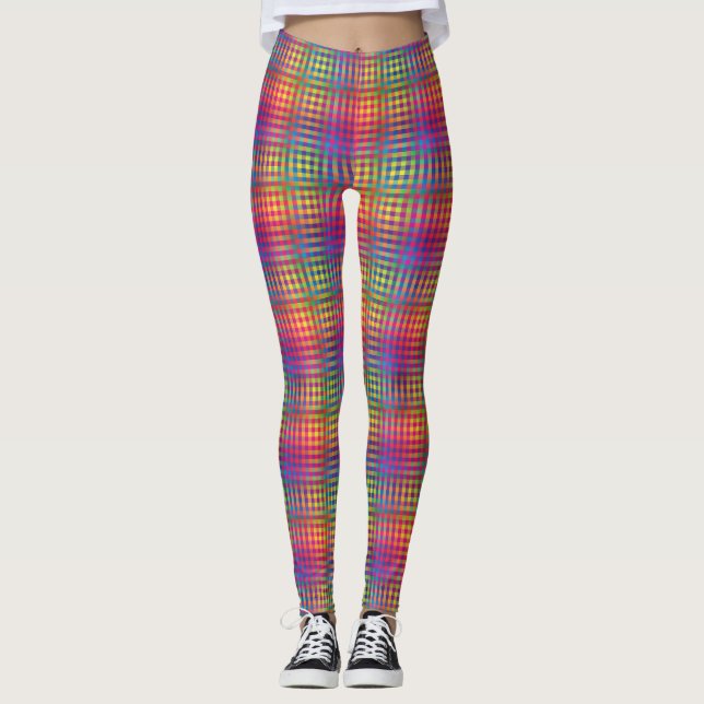 Colourful Chequered Abstract Pattern Leggings (Front)
