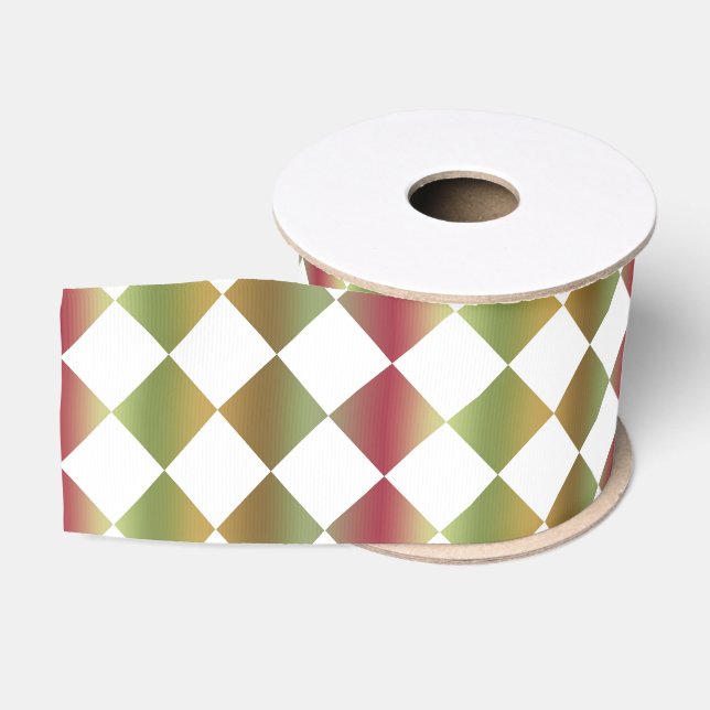 Colourful Chequered Diamond Pattern Grosgrain Ribbon (Spool)