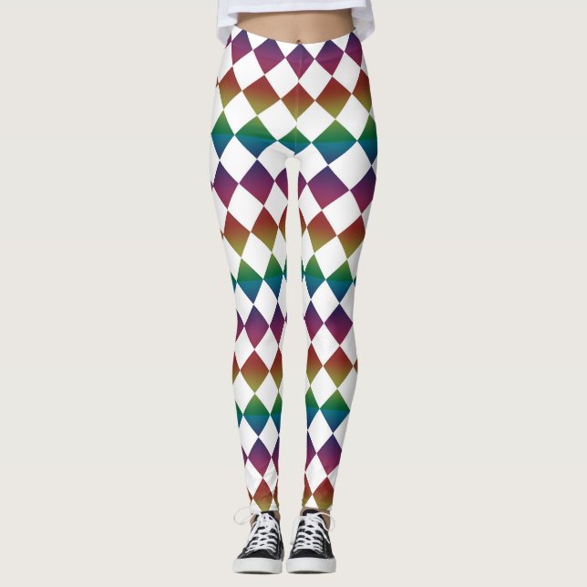 Colourful Chequered Diamond Pattern Leggings (Front)