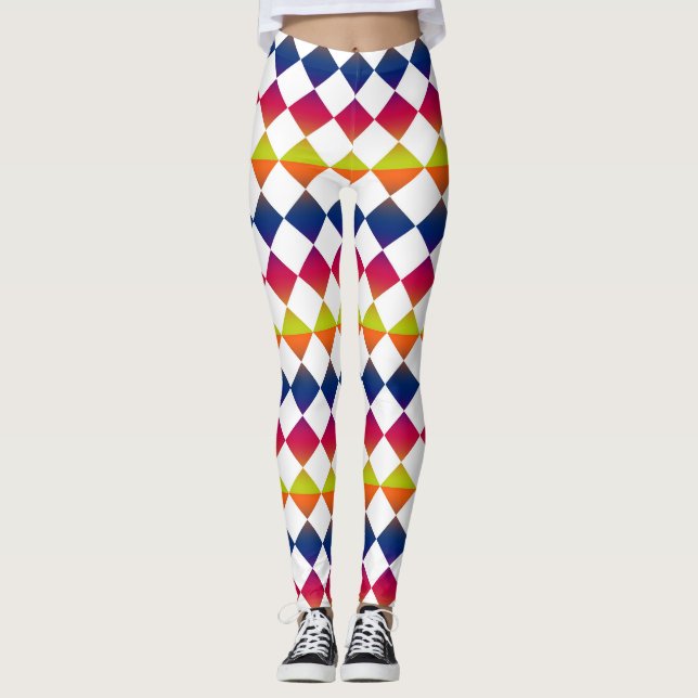 Colourful Chequered Diamond Pattern Leggings (Front)