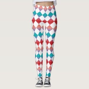 Colourful Chequered Diamond Pattern Leggings